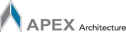Logo of apex architecture featuring a stylized mountain peak with blue accents.